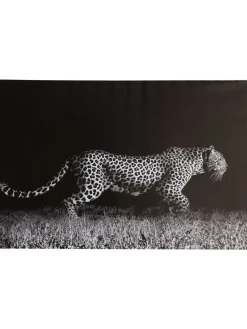 Leopard auf der Jagd Leinwand-Druck-handbemalt, Grau