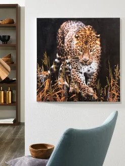 Leopard im Gras Leinwand Druck, Braun