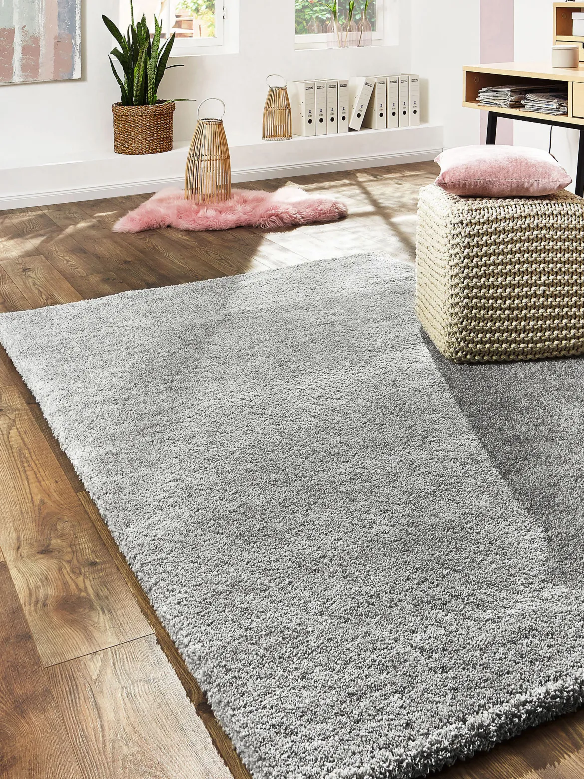 Lounge Hochflor-Teppich, Hellgrau