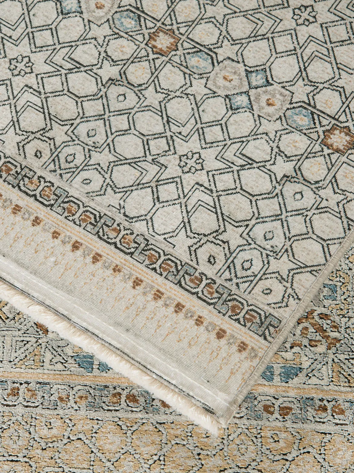 Mamaras Vintage-Teppich, Blau/Gold/Silber