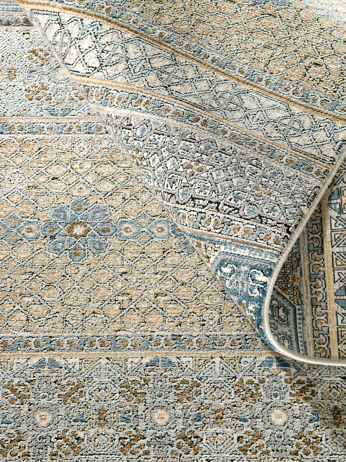 Mamaras Vintage-Teppich, Blau/Gold/Silber