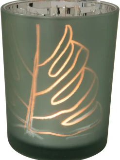 Monstera Licht Windlicht, Hellblau/Silber