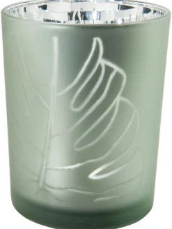 Monstera Licht Windlicht, Hellblau/Silber