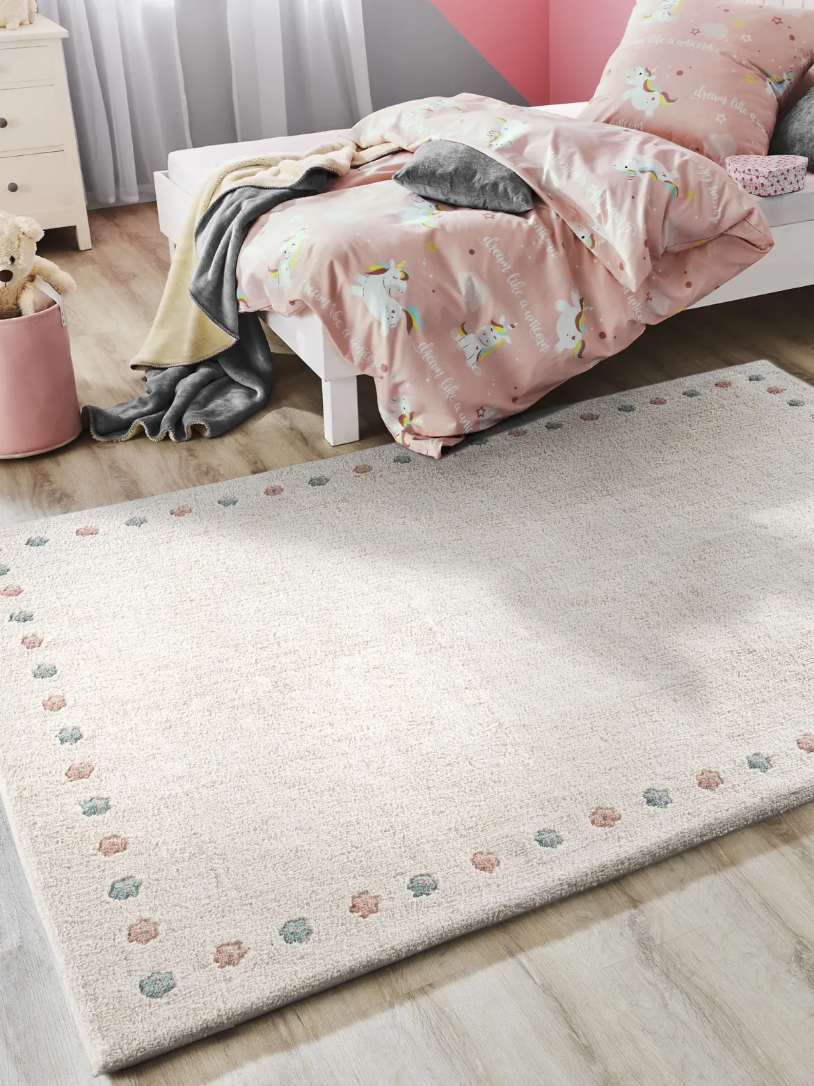 Norrlia Kinder-Teppich, offwhite/rose/blue
