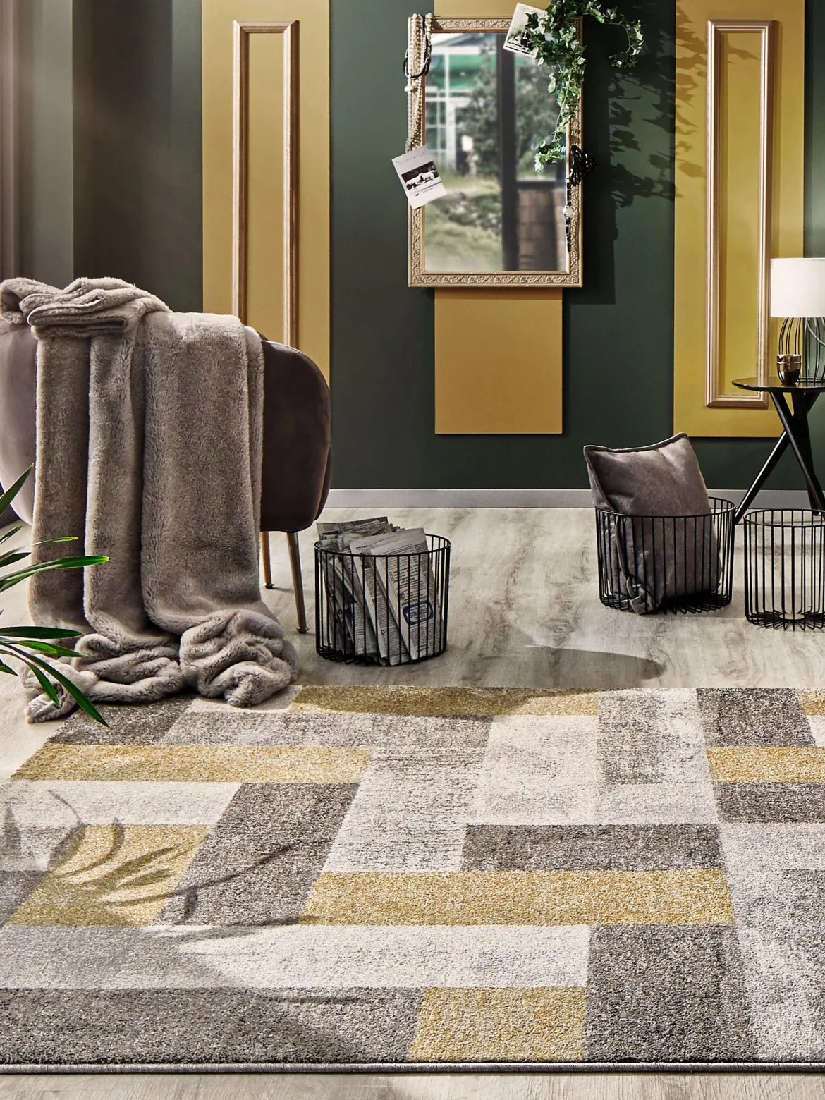 Urban Maze Moderner Teppich, Gold