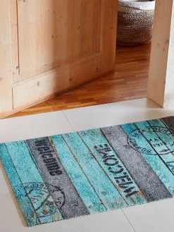 Vintage Wood Fußmatte, Turquoise Brown