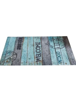 Vintage Wood Fußmatte, Turquoise Brown
